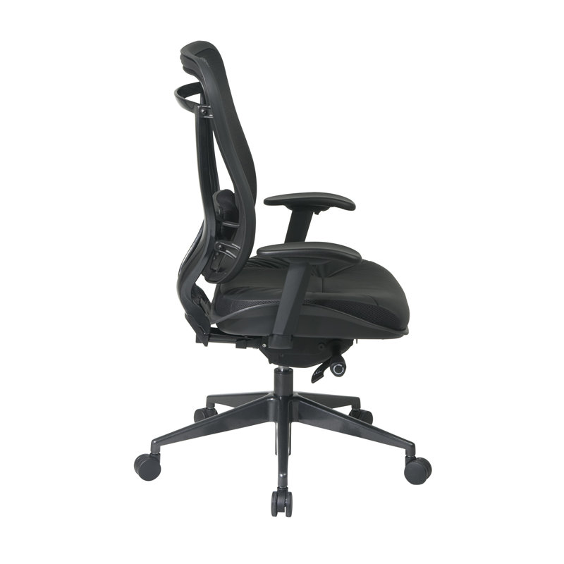 Chaise de travail en filet SPACE, Dossier Matrex et siège en cuir, base en finition