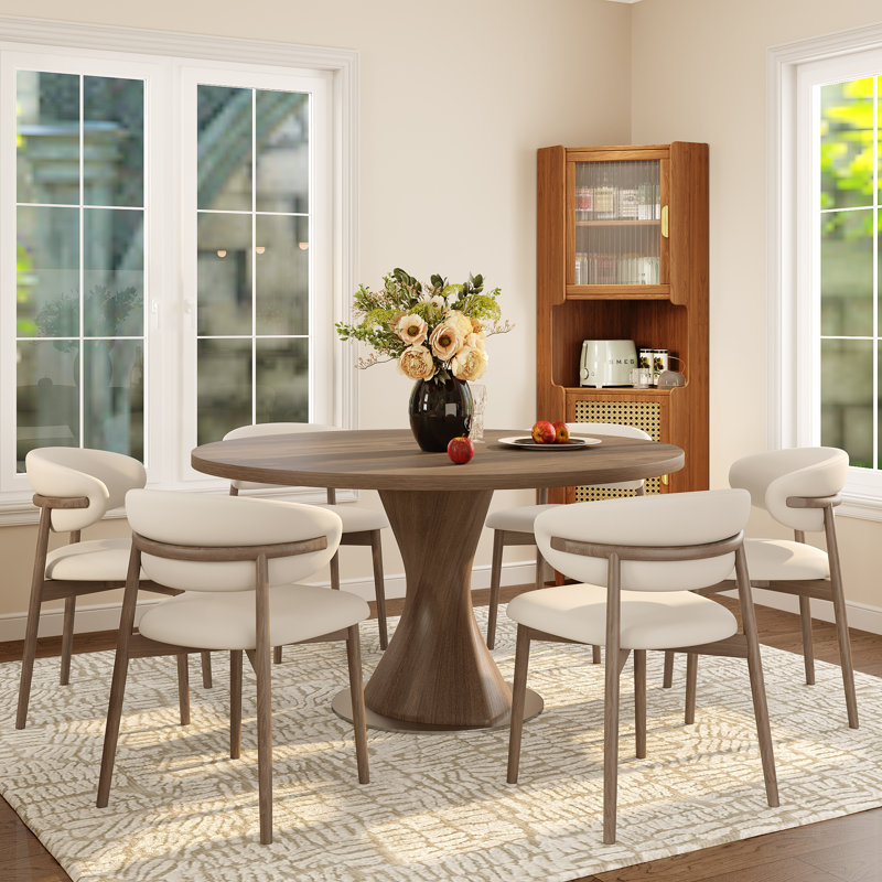 6-Person Dining Table Set, 29.53" H x 59" W x 59" D, 7 Pieces: Table, 6 Chairs