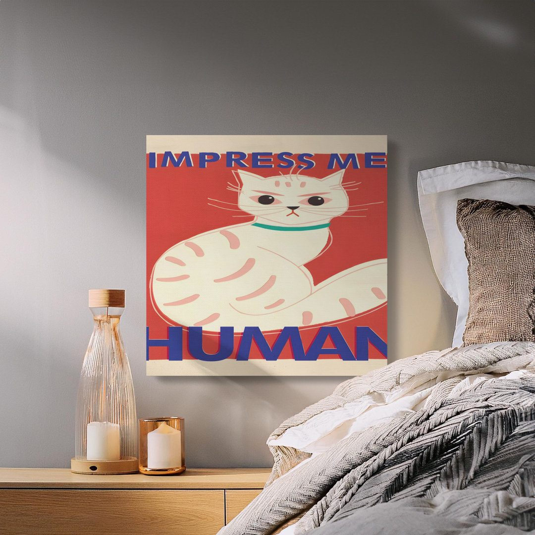 Grumpy Cat Canvas Art, 'Impress Me Human' Wall Decor, Sarcastic Pet Lover Gift Idea, Quirky Cat Print