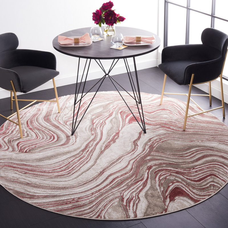 Abstract Machine Woven Stain-Resistant Area Rug, Round 6'7"
