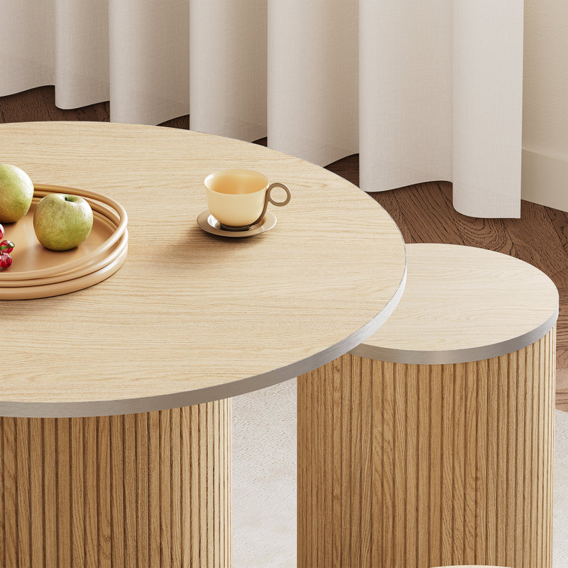 Round Pedestal Dining Table with 4 Stools, Natural