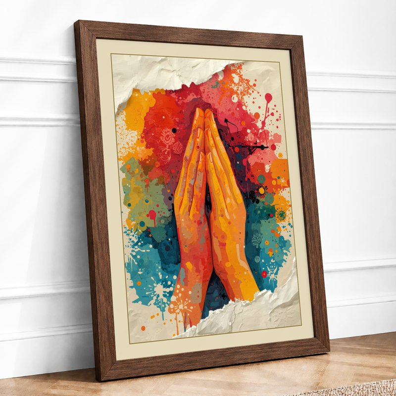 Hands in Prayer Light Minimalist - Framed Print, A3 - 42.0 x 29.7 cm, Walnut