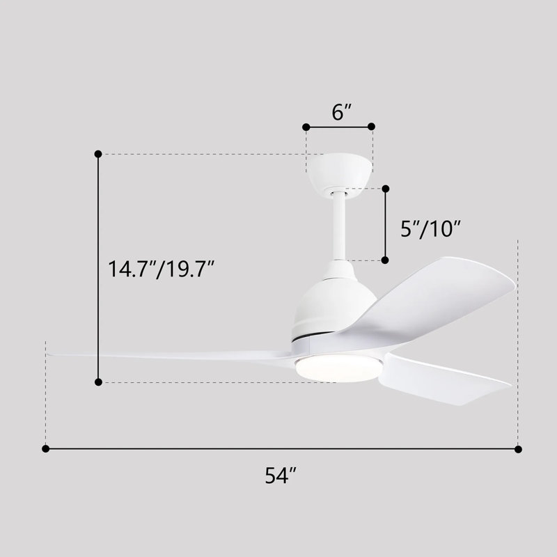 Ventilateur de plafond intelligent moderne à 3 pales de 54 po Whisper avec lumières DEL et télécommande Whisper, Blanc