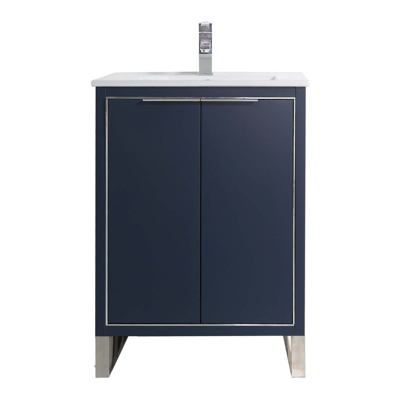 24'' Single Bathroom Vanity Set, Chrome, Navy Blue