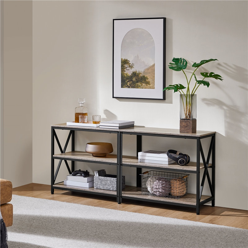 Amanita TV Stand, 3-Tier TV Console Table, Grey, 61cm H x 140cm W x 35cm D