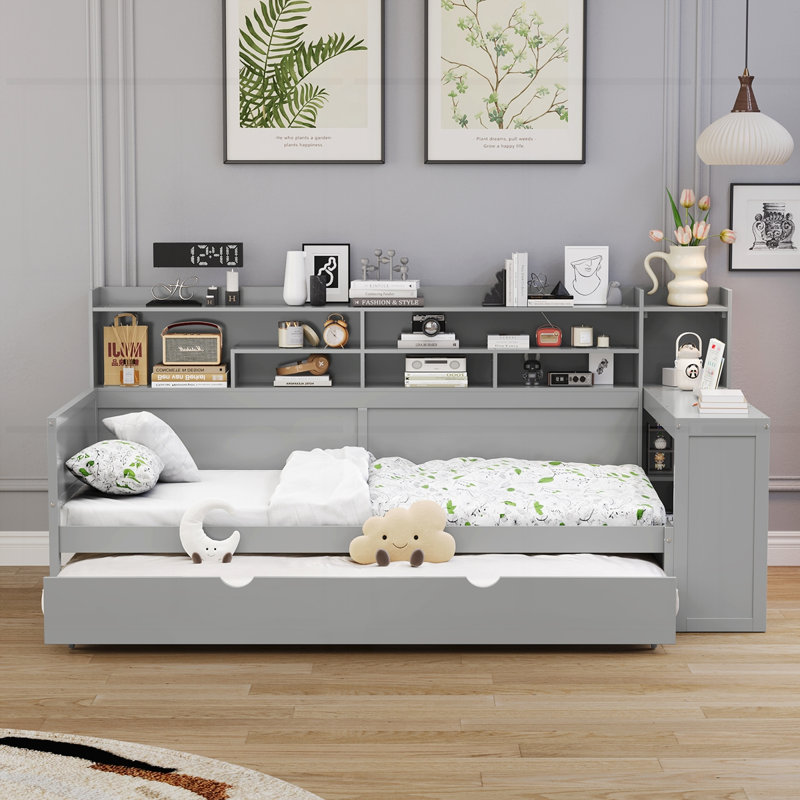 Wooden Daybed with Storage Shelves, Twin
