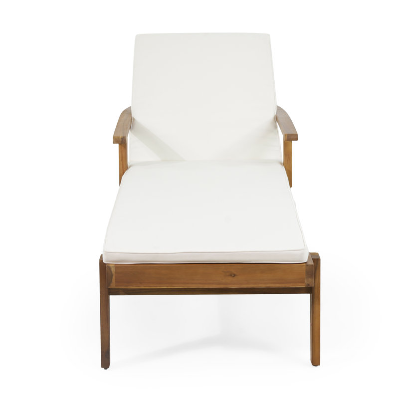 Jason Outdoor Chaise Lounge - Acacia Wood Adjustable Patio Lounger with Water-Resistant Cushions, Teak and Beige
