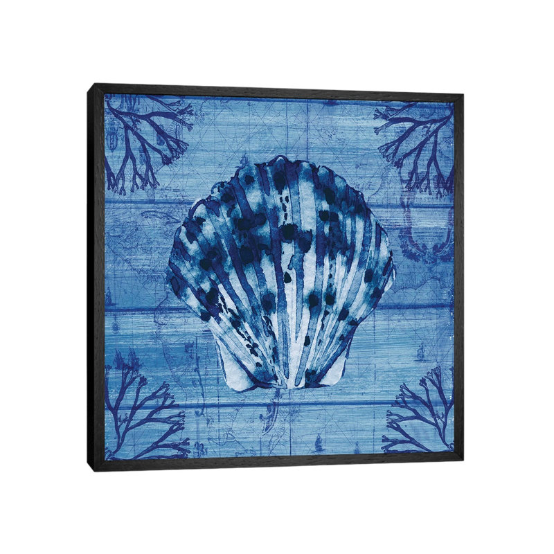 Indigo Scallop by Susan Jill - Print on Canvas, Black Floater Framed, 45.72cm H x 45.72cm W x 3.81cm D