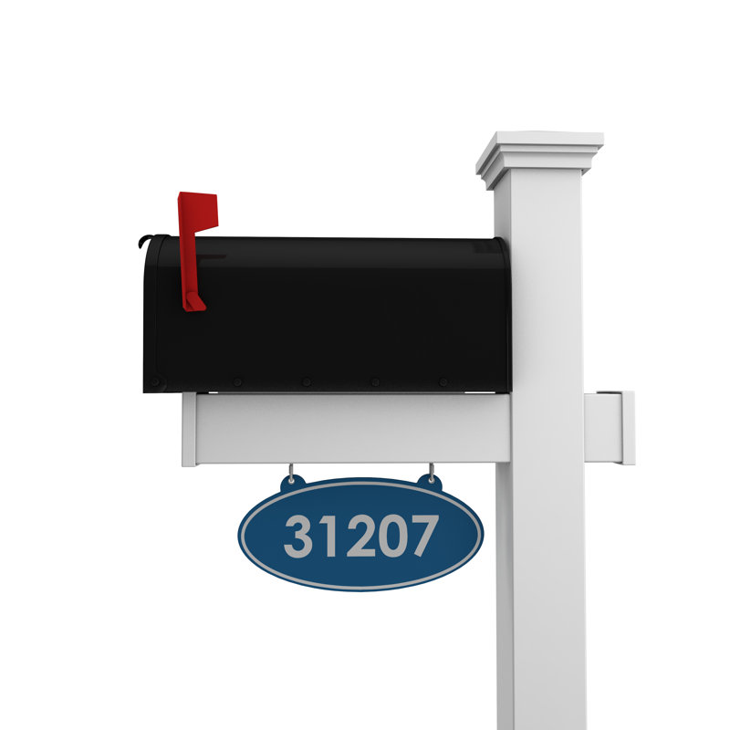 Personalized Post Mounted Mailbox with Address Plate, Blue