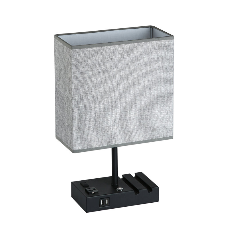 Emily-Anne 17" Gray Lampshade with Black Fluting Table Lamp