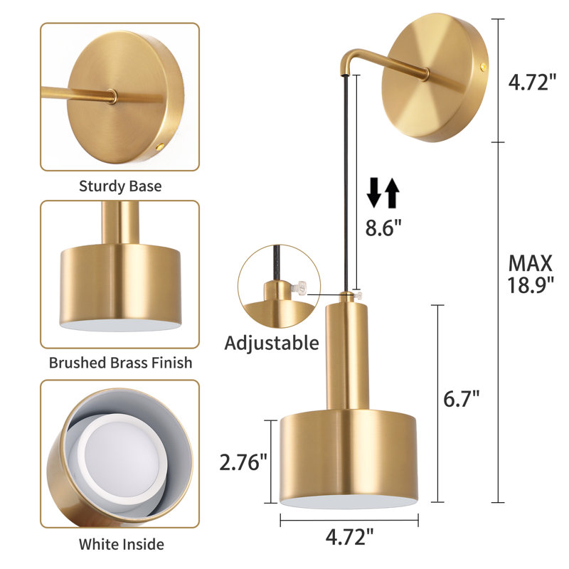 Modern Wall Sconce With Rechargeable Led Bulbs Vanity Lighting (Set of 2), Gold