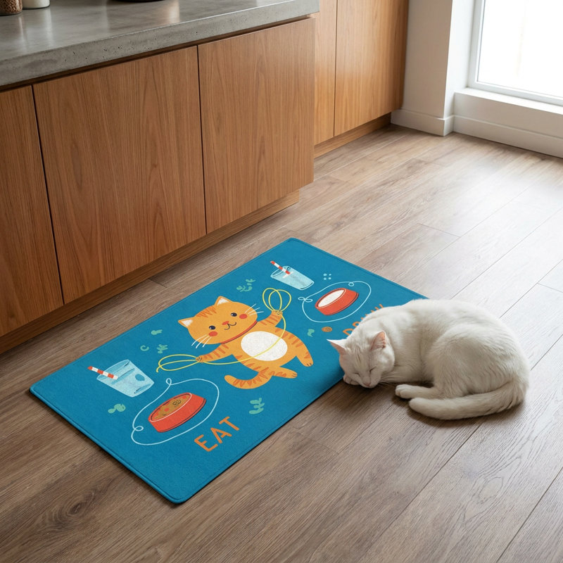 Tapis d'alimentation antidérapant « Manger et boire » pour chat.