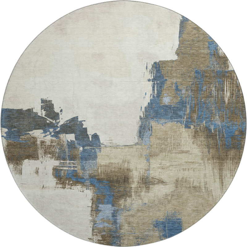 Tapis abstrait lavable à la machine de qualité supérieure Northdale AMF1332, Rond 8 pi