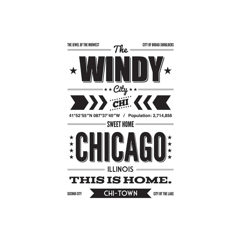 Chicago: This Is Home Black Ink - Print on Canvas, 45.72cm H x 30.48cm W x 1.91cm D, Wrapped Canvas