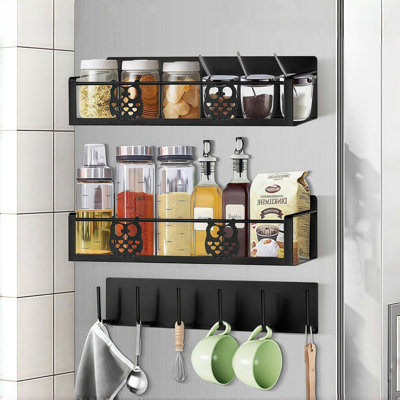 Support à épices magnétique pour réfrigérateur, organisateur de cuisine en paquet de 3 avec aimants robustes, tablette de réfrigérateur compacte pour épices, condiments et ustensiles