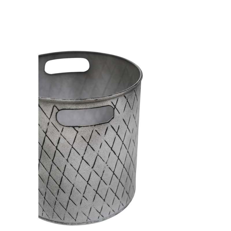 Textured Zinc Bucket with Built-In Handles, 23cm H x 23cm W x 23cm D