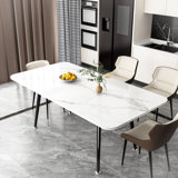 Furiphe Modern Sintered Stone Dining Table for 4 to 6, White Rectangular Kitchen Table