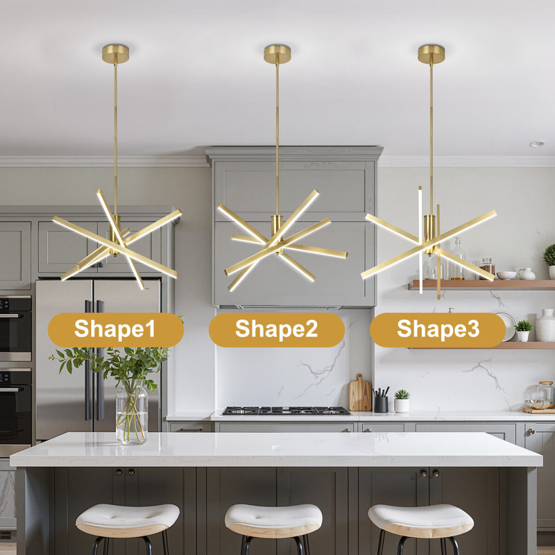 4-light Dimmable Led Modern Liner Chandelier, Gold