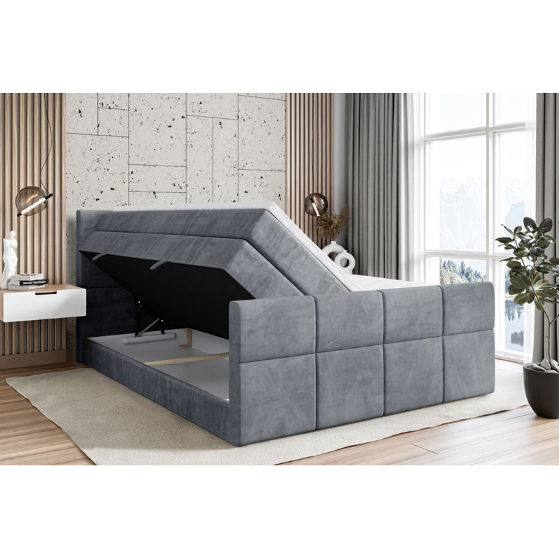 Bed with Mattress, 140 x 200cm, in Grey