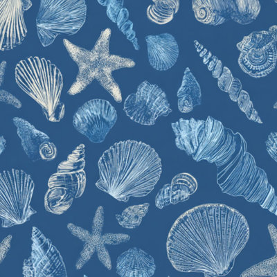 Papier peint adhésif autocollant à motif de coquillages bleus et étoiles de mer