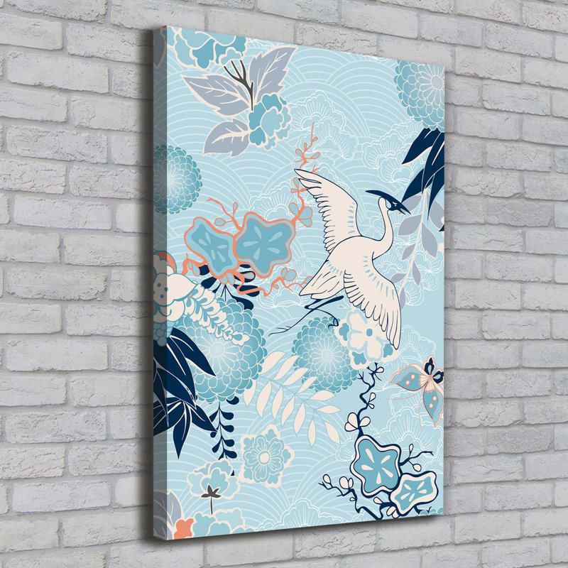 Crane And Flowers - Wrapped Canvas Print