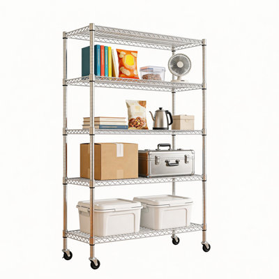 5 Tier Steel Shelving Unit, 1750 Lbs Capacity, Adjustable Height And Mobile For Garage Balcony - Stable Design Multi Functional Storage Shelf, Iron Construction