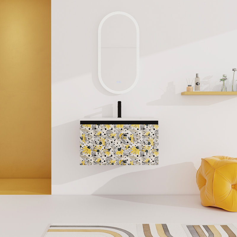 Meuble-lavabo moderne de 30 po avec lavabo en céramique. . Porte à fermeture en douceur. Noir Structure en contreplaqué pour meuble-lavabo élégant. Évier inclus. Moderne. Construction compacte