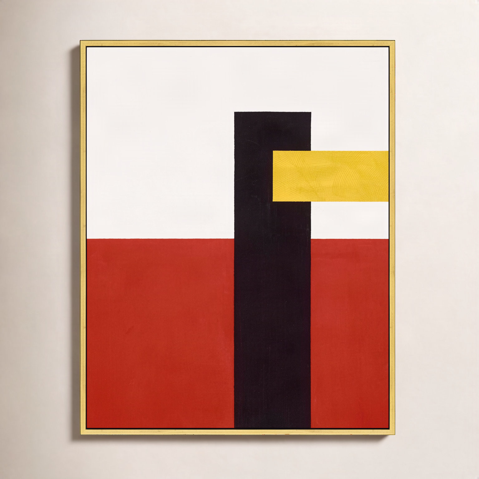 Composition With Yellow 4 by Robert Kamnatnik, 20" H x 16" W x 1.38" D, Gold Framed Canvas