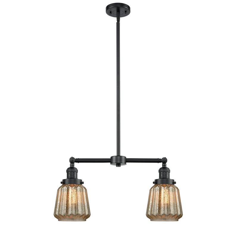 Luminaire suspendu linéaire à 2 lumières pour îlot de cuisine Vinson, Ampoule non incluse, Plaqué mercure, Bronze huilé