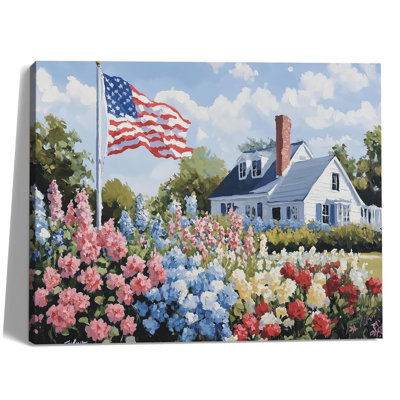Cottage Garden American Flag Independence Day 24 x 32 in Canvas Wall Décor