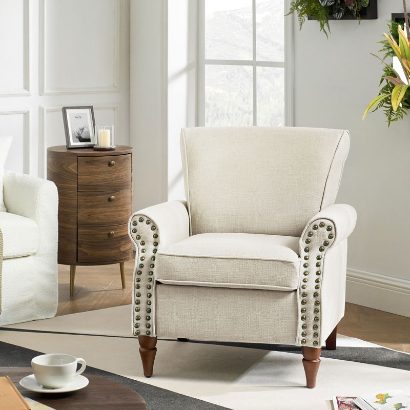  Mooresville 30” Upholstered Armchair with Solid Wood Legs, Ivory Polyester