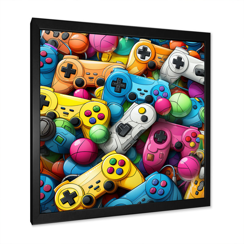 Colourful Gaming Controllers Ps - Art mural de jeux vidéo, Noir, H 30 po x l 30 po