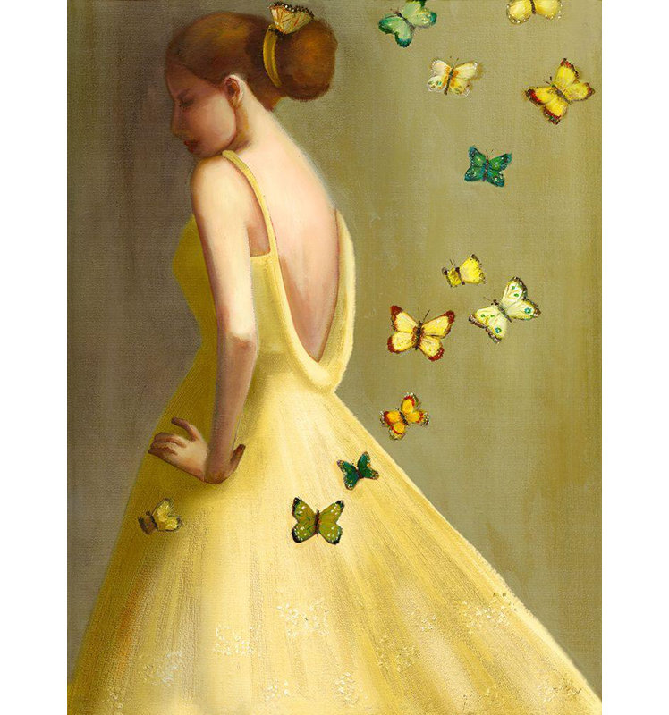 Art sur toile tendue avec Lark Manor ™ Hill, Janet, Little Wings - jaune, H 36 po x l 28 po