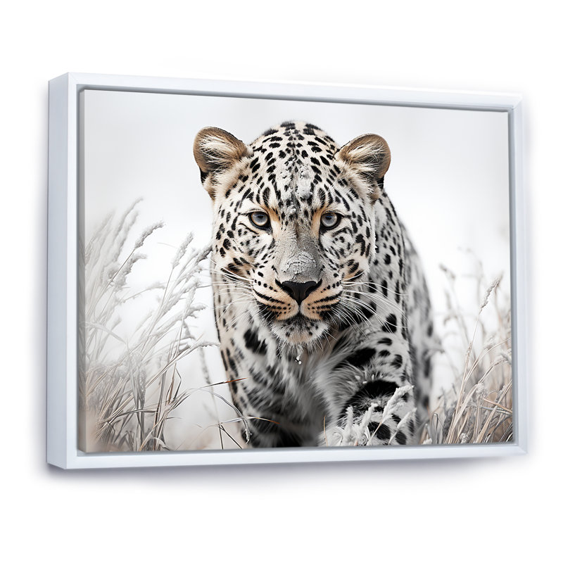 Jungle Leopard Stalk I - Leopard, H 12 po x l 20 po x P 1 po, Cadre flottant blanc