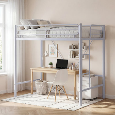 Heavy-Duty Twin Loft Bed Frame with Underbed Workspace, Metal High Loft