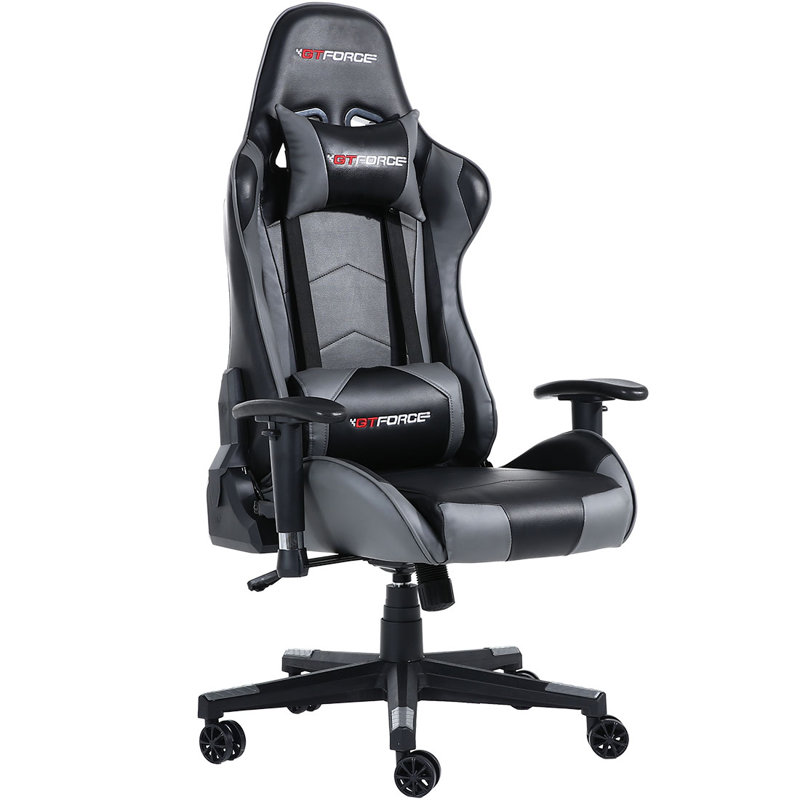 Brayden Studio Forcier Reclining Faux Leather PC & Racing Game Chair, Grey/Black