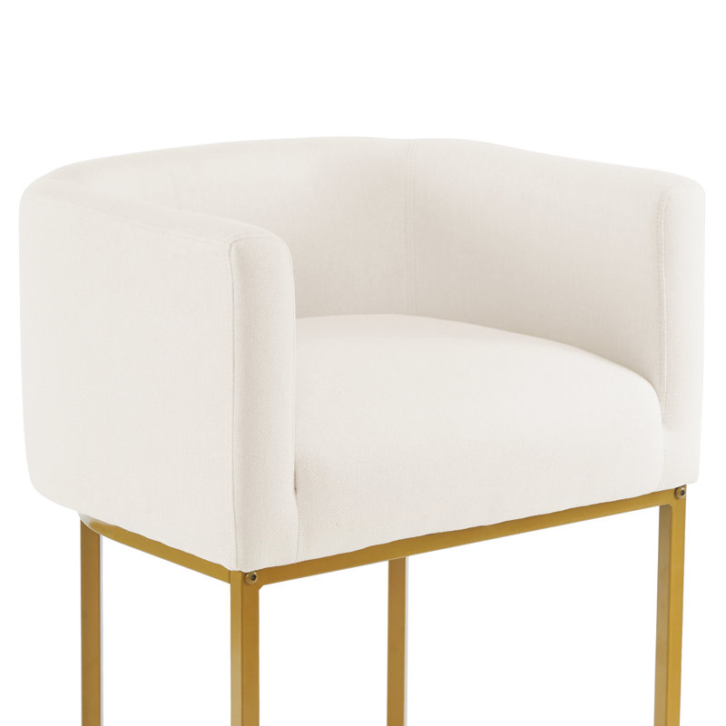 Upholstered Counter Stool, Beige Seat/Gold Frame/Linen