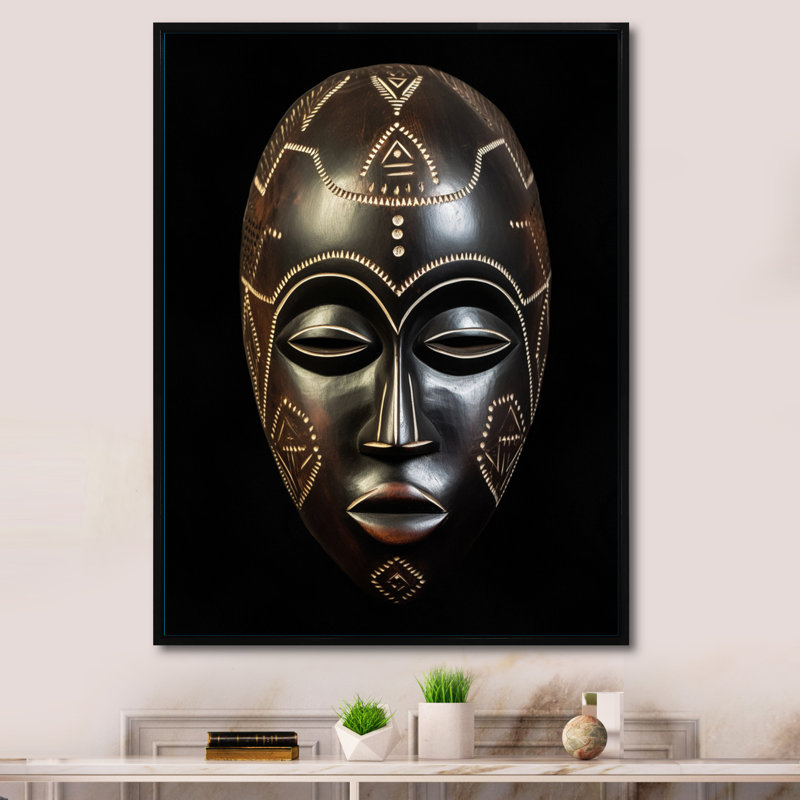 «Ethnical Traditional African Mask II», reproduction sur toile, H 40 po x l 30 po x P 1,5 po, Cadre flottant noir