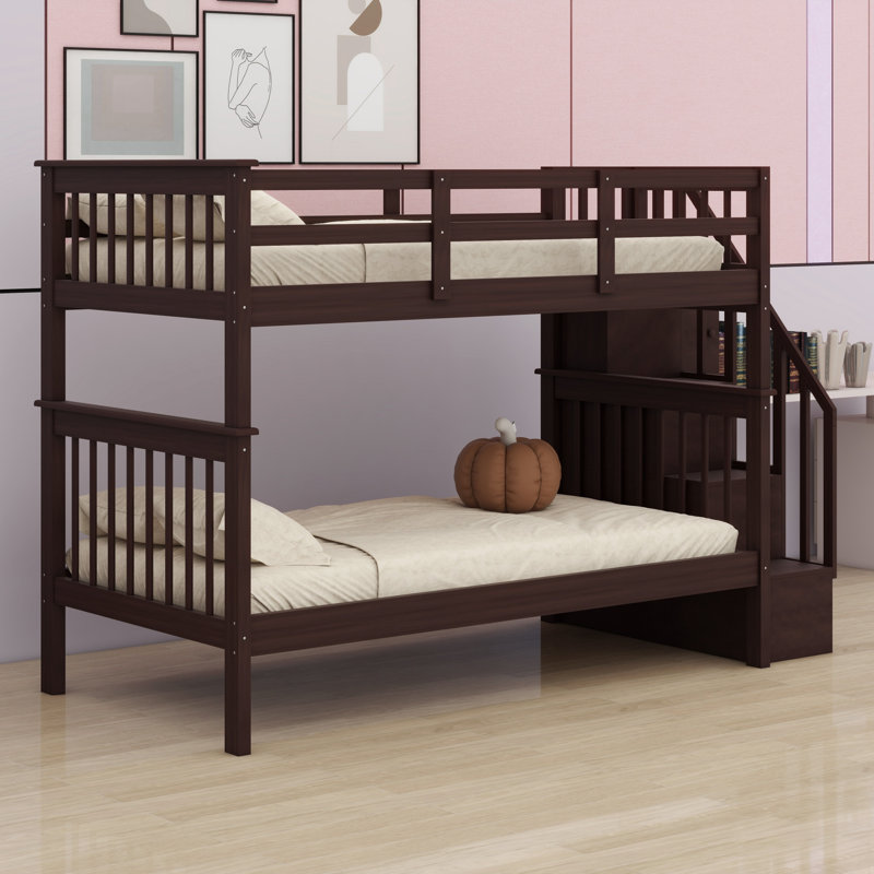 Bunk Bed With Storage Stairway And Guard Rail, Espresso
