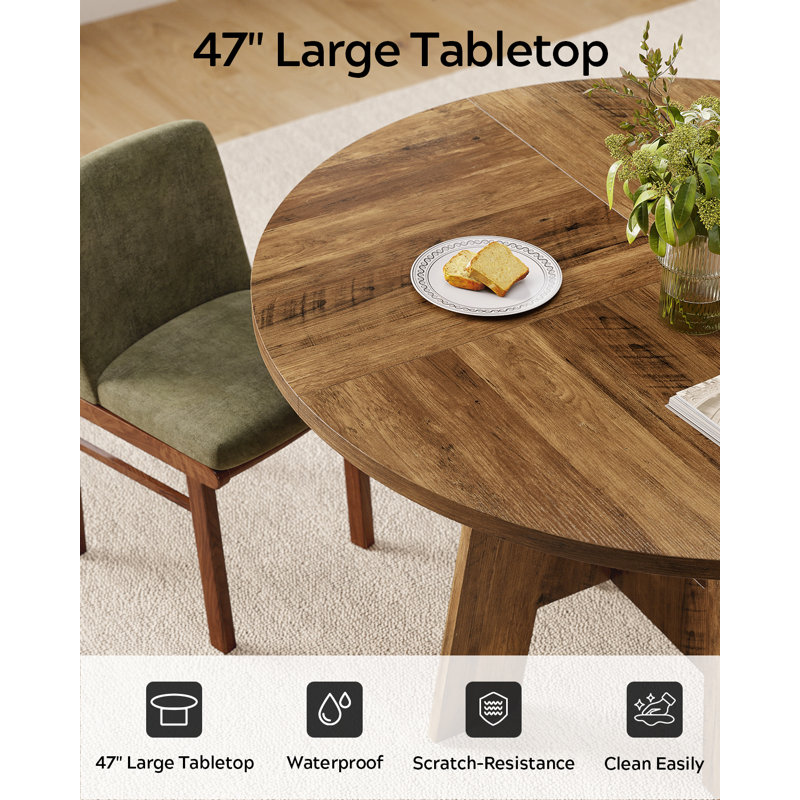 47" Farmhouse Round Dining Table For 4-6, Rustic Wood Kitchen Table