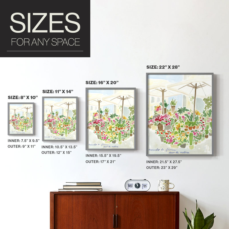 Tirso Flower Market I, reproduction encadrée - bois massif, H 21 po x l 17 po, Gris