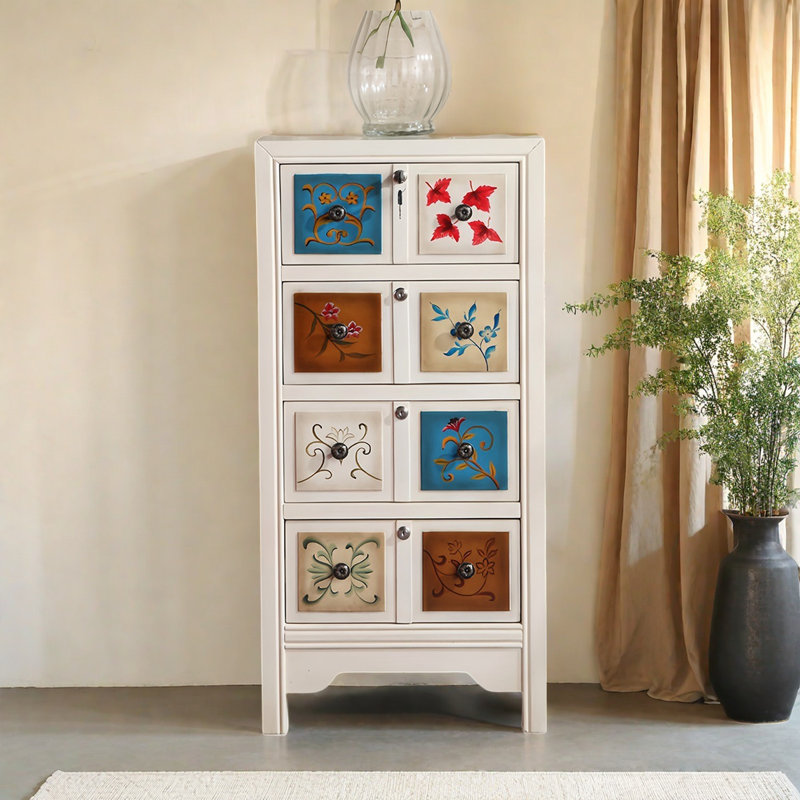 Commode d'appoint en bois massif rétro peinte à la main