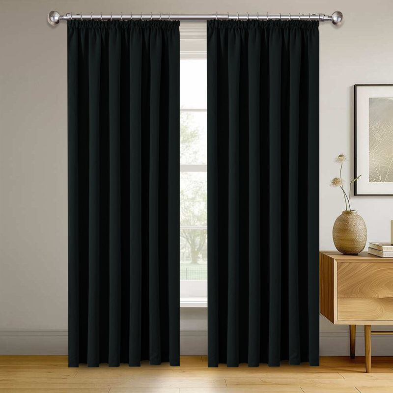 Blackout Curtain Pair, Black, 228cm Width x 183cm Drop