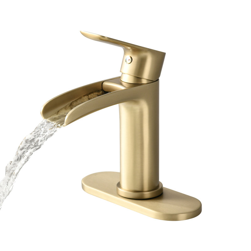 Robinet cascade pour salle de bain à poignée simple - Or brossé avec plateau et trop-plein, Or brossé