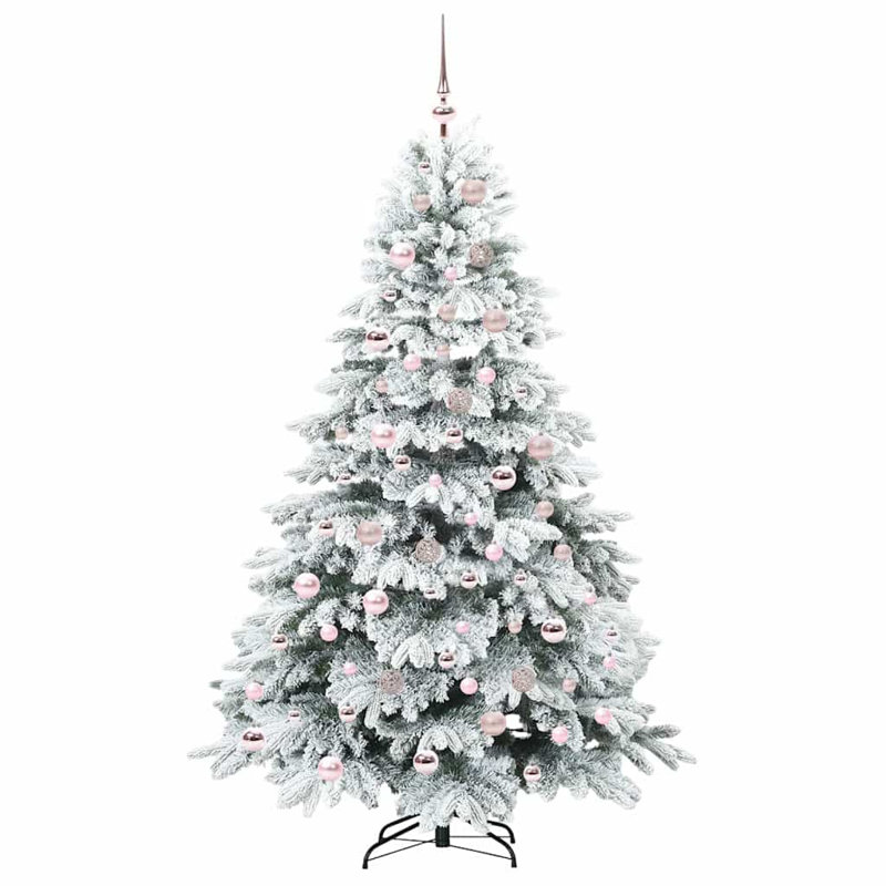 Artificial Christmas Tree with 300 LEDs Green PE and PVC, 5.91' H, White/Pink