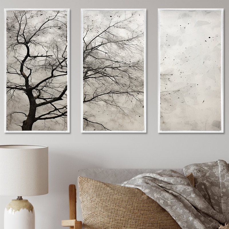 Minimalisme arbre blanc pin rêve I - ensemble d'art mural pin arbre, H 40 po x l 60 po x P 1 po, Cadre flottant blanc