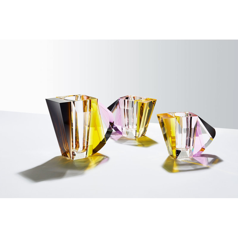 Manhattan Handmade Crystal Table Vase, Brown/Rose/Yellow, 10.04" H x 9.06" W x 5.31" D