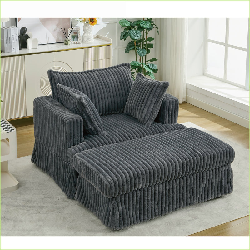 Chaise longue avec repose-pieds, fauteuil inclinable surdimensionné en velours côtelé 47,7 po, gris foncé | Polyester | Bois