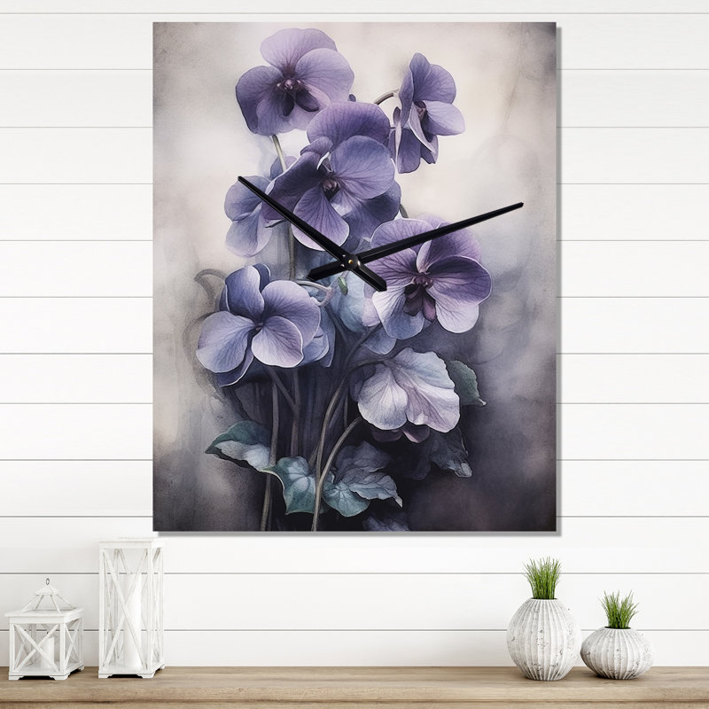 Mauve, gris, violettes, rêve II - horloges murales florales, Médium