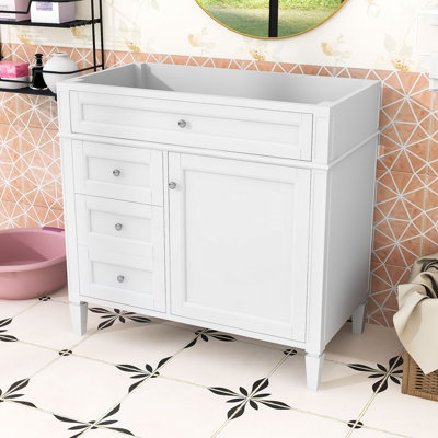 Meuble-lavabo de salle de bain sans lavabo supérieur, armoire de rangement de salle de bain avec 2 tiroirs et un tiroir basculant